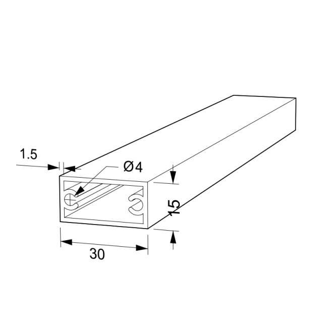 RECTANGLE ALUMINUM PROFILE 30x15 D.4 ANODIZED